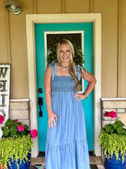 Smocked Chambray Maxi Dress